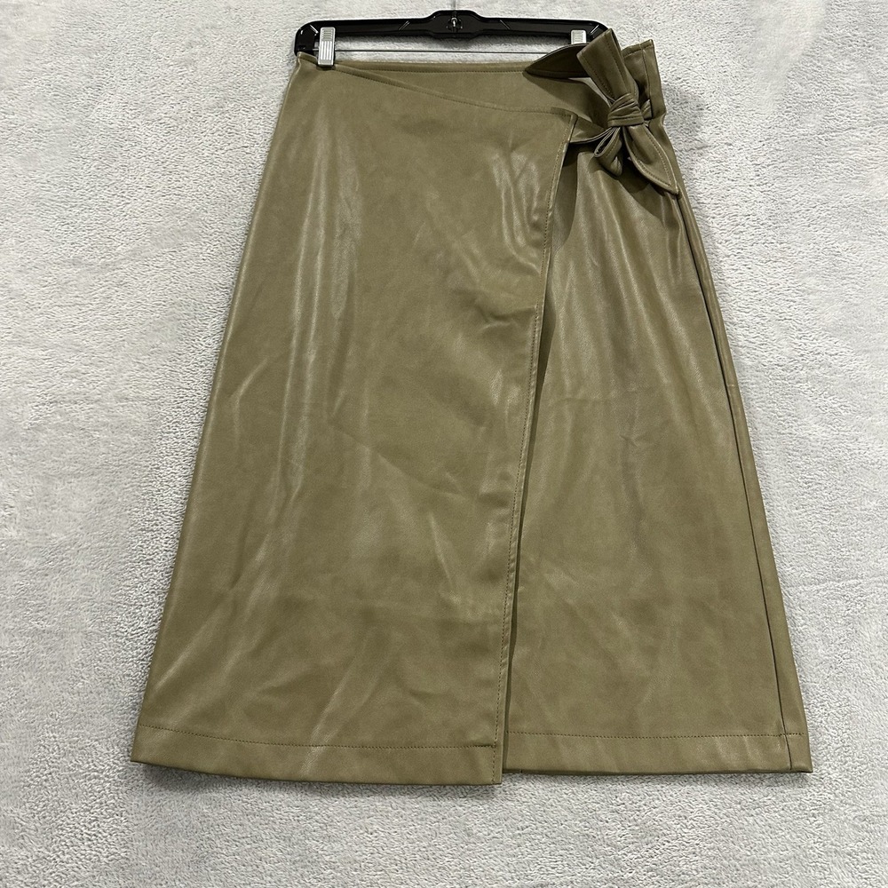 7 For All Mankind Faux Leather Midi Wrap Skirt Women M Green Stylish Unique Boho